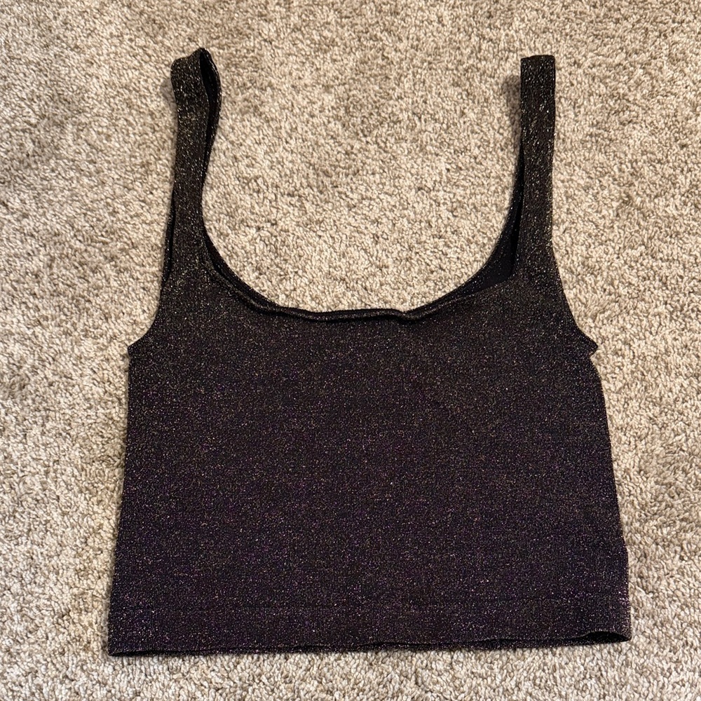 Free People Black with Gold Glitter Crop Top
